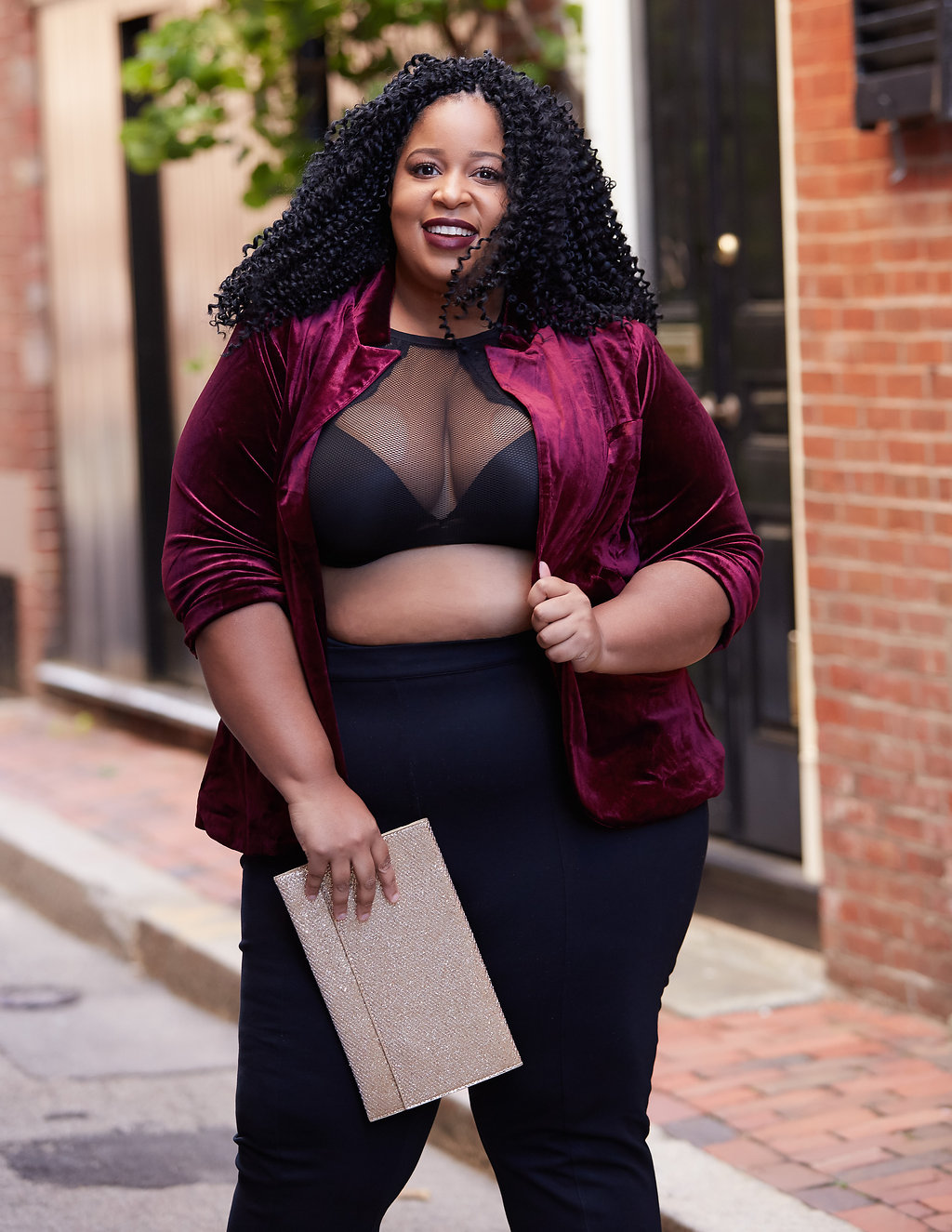 Plus Size Blogger Wearing Velvet Blazer from Modcloth