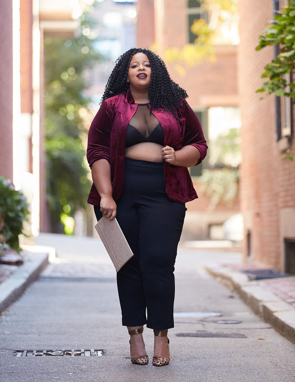 Plus Size Blogger Wearing Velvet Blazer from Modcloth